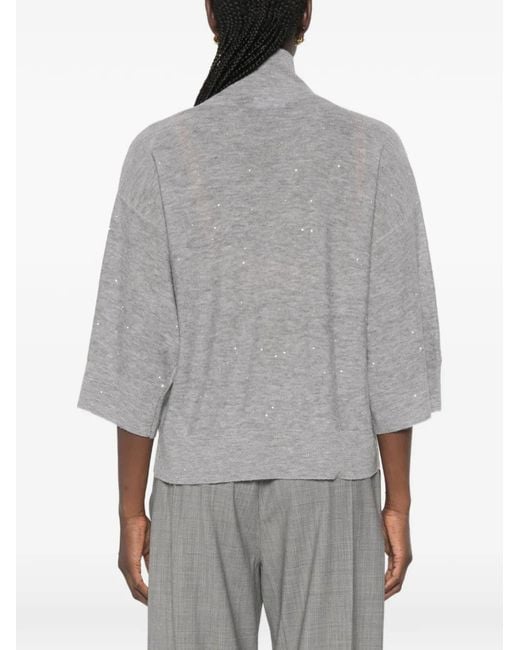Fabiana Filippi Gray Sequin-Embellished High-Neck Sweater