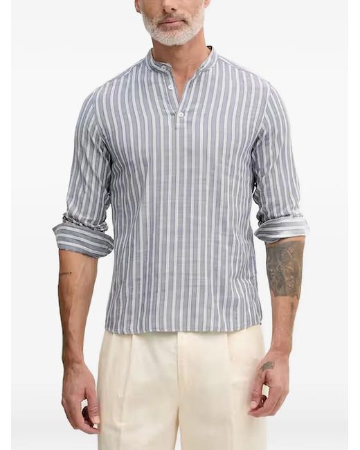 Benetton Gray Striped Band-Collar Shirt for men