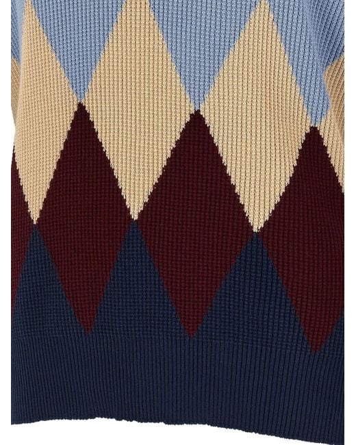 Ballantyne Blue V-Neck Argyle Sweater for men