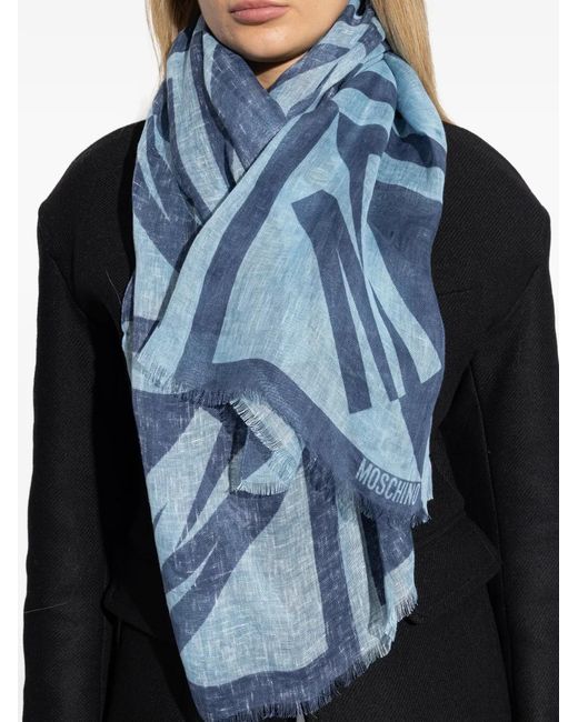 Moschino Blue Logo-Print Scarf