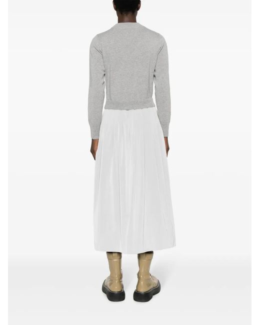 Peserico Gray Knitted-Panel Flared Midi Dress
