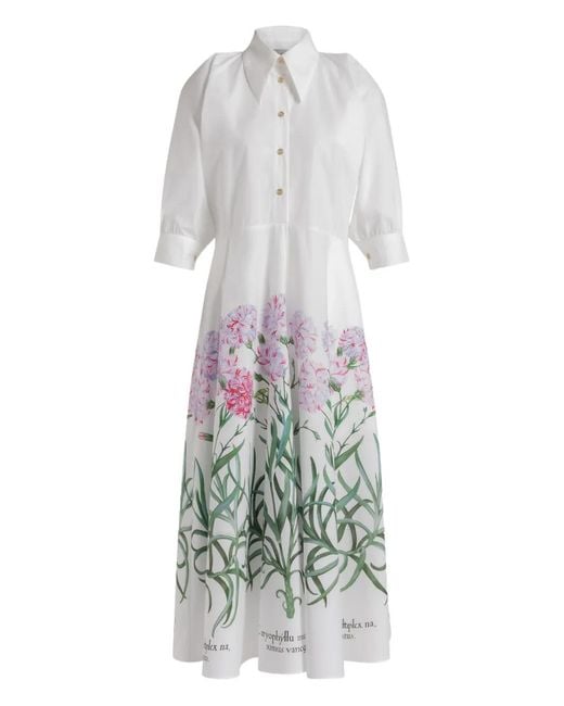 Alberta Ferretti White Floral Print Shirt Dress