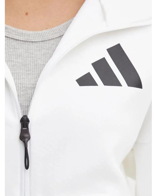 Adidas White Logo-Detail Zip-Up Hoodie