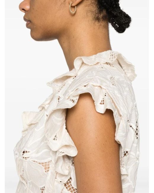 Sandro White Embroidered Floral Crop Top