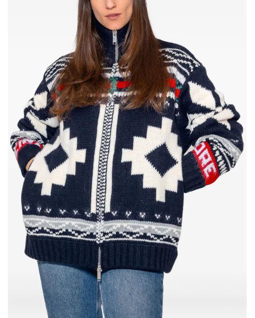 Giada Benincasa Black Fairisle-Pattern Zip-Fastening Cardigan