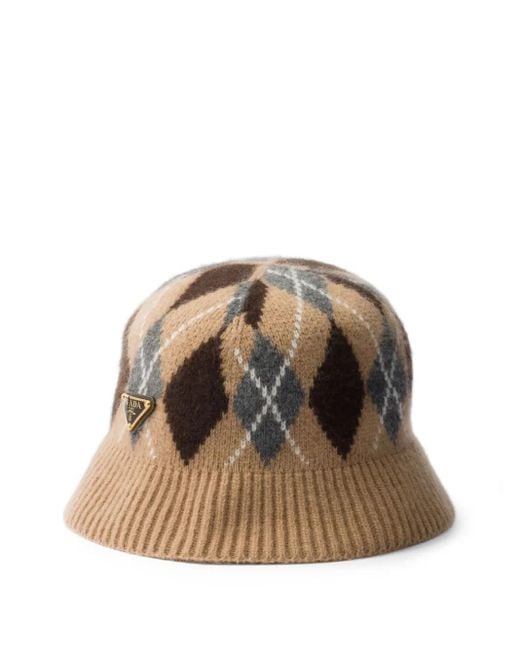 Prada Brown Fischerhut Mit Argyle-Muster