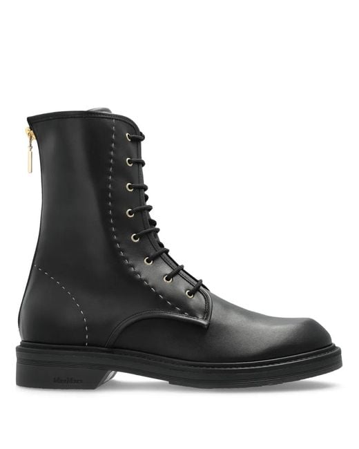 Max Mara Black Lace-Up Combat Boots
