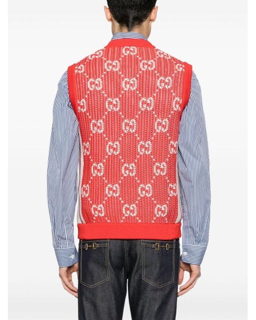 Maglione smanicato con logo GG a intarsi di Gucci in Red da Uomo