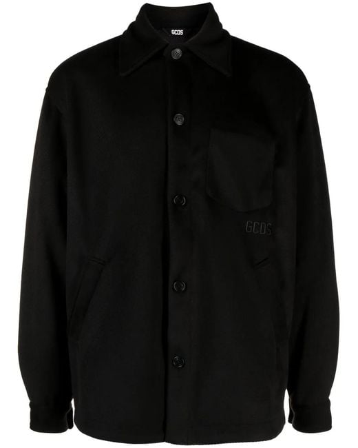 Gcds Black Logo-Embroidered Overshirt for men