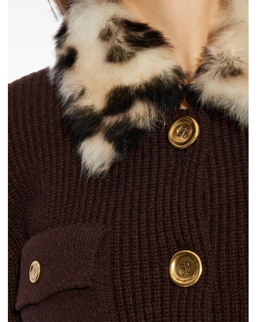 Givenchy Brown Fur-Collar Cardigan