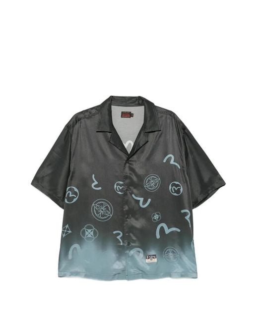 Evisu Gray Monogram-Print Ombré-Effect Shirt for men