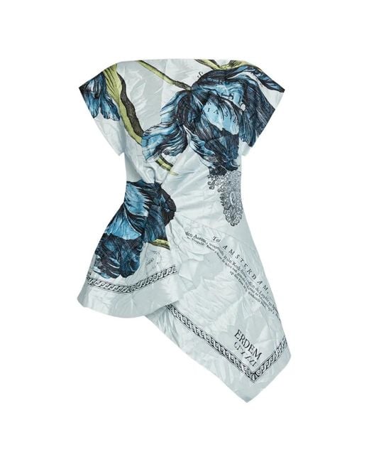 Erdem Blue Floral Asymmetric Top
