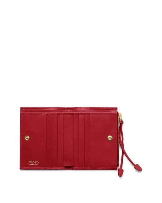 Prada Red Logo-Plaque Leather Wallet