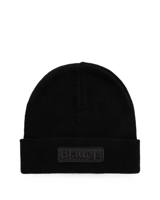 Blauer Black Logo Patch Beanie for men