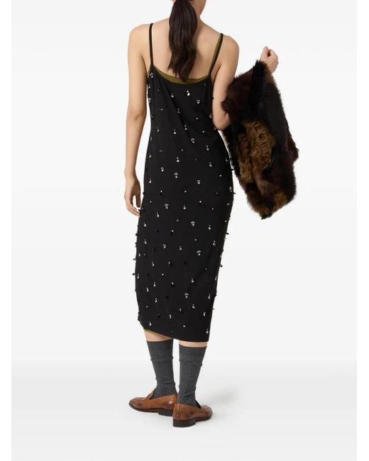 Miu Miu Black Robe Mi-Longue À Broderies