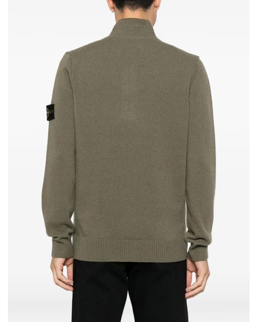 Stone Island Green Logo-Patch Half-Zip Sweater for men