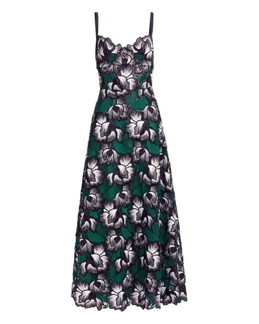 Elie Saab Blue Macramé Floral Midi Dress