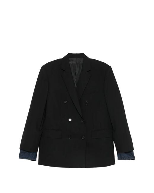 Juun.J Black Double-Breasted Buttoned Blazer