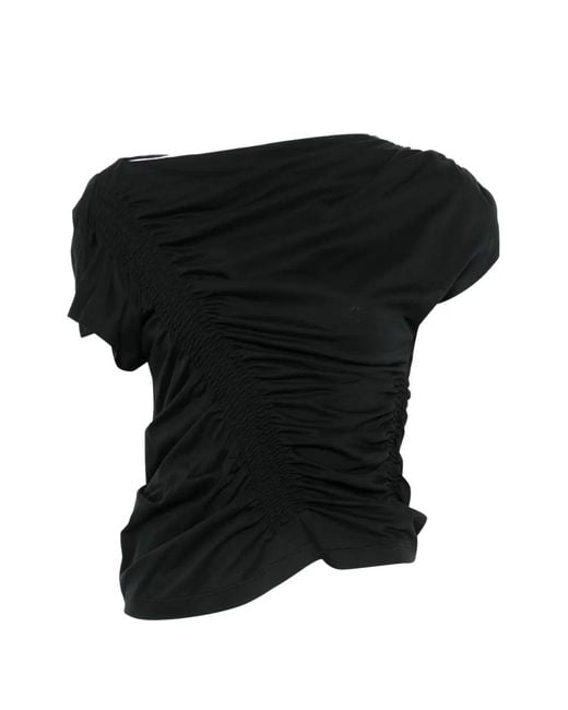 Juun.J Black Ruched Boat-Neck Top