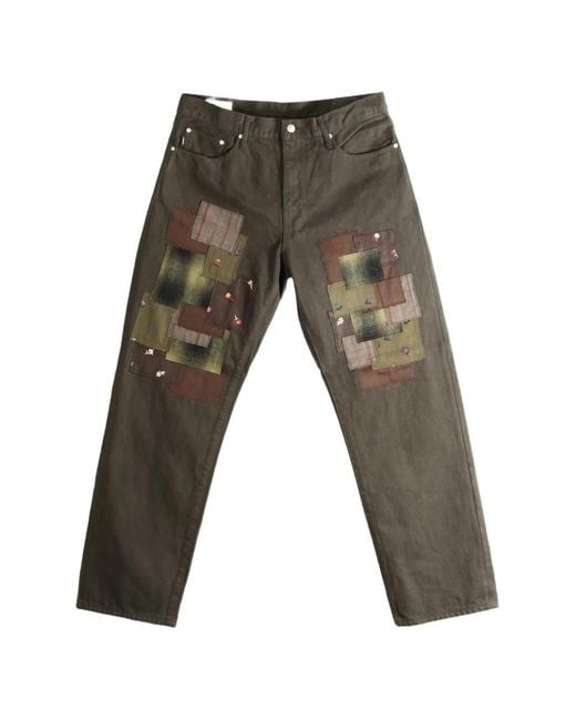 vowels Gray Patchwork Embroidered Jeans for men