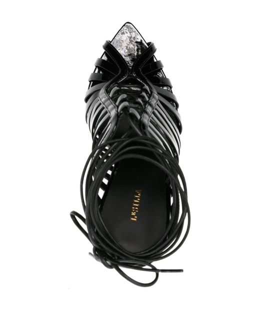 Le Silla Black Cage Sandalen aus Lackleder 120mm