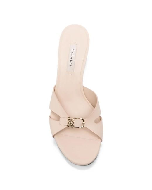 Casadei Natural Logo-Plaque Leather Sandals