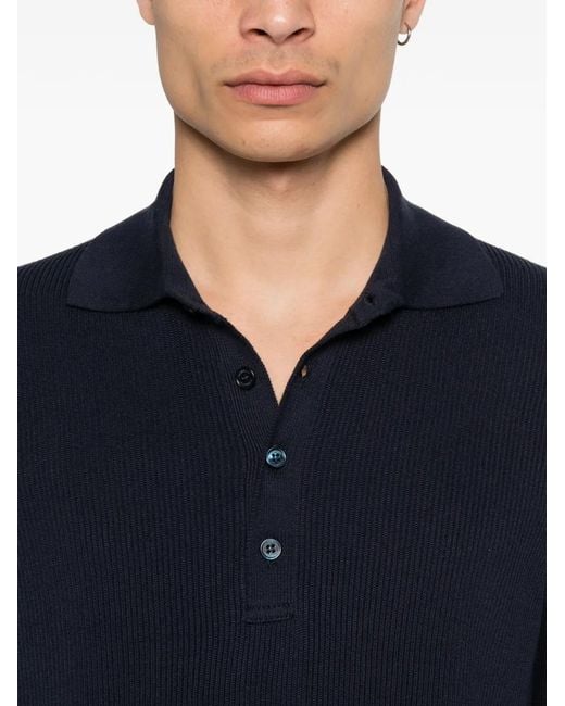 Brunello Cucinelli Blue Polo À Design Côtelé for men