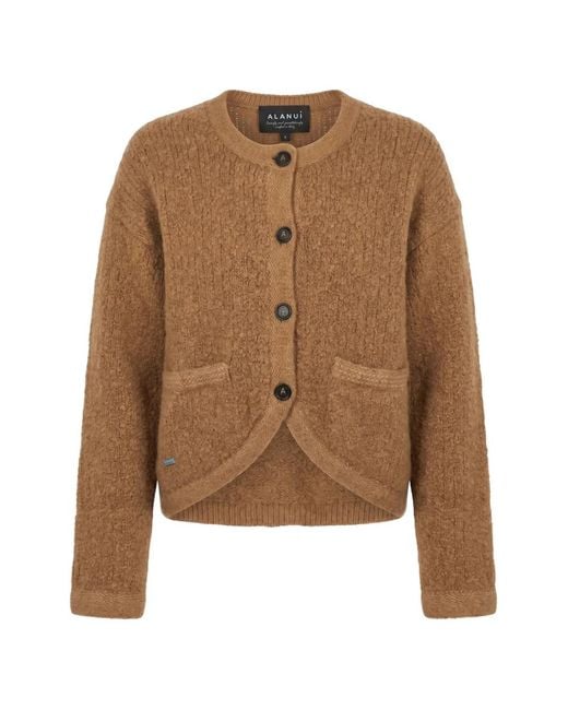 Alanui Brown Button-Up Bouclé Cardigan