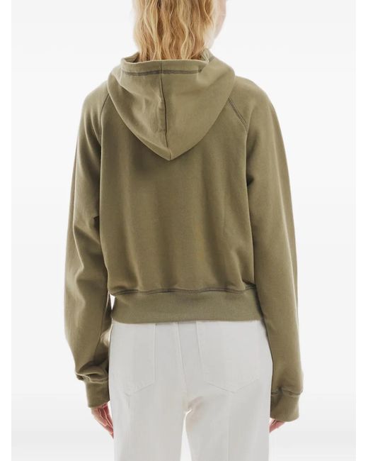 Rest&Recreation Green Zig-Zag Stitch Cropped Hoodie