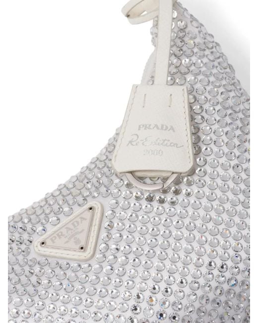 Prada Gray Mini Re-Edition Tasche Mit Kristallen