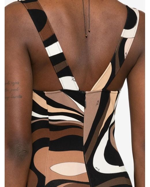 Emilio Pucci Black Square-Neck Print Mini Dress