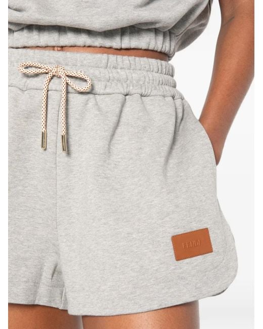 Fendi Gray Logo-Patch Track Shorts