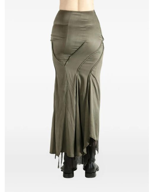 Yehuafan Green Ruffled Midi Skirt