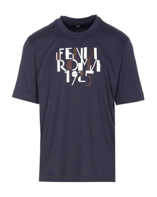 Fendi Blue Graphic-Print T-Shirt for men