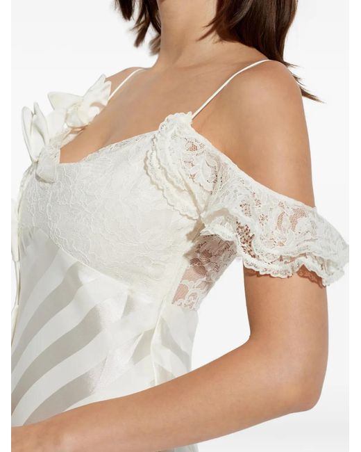 Self-Portrait White Lace-Detail Striped Maxi Dress