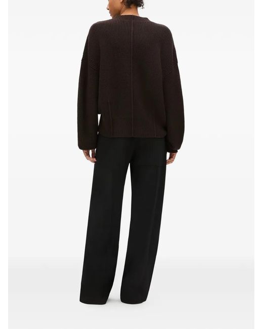 Another Tomorrow Black Ribbed-Knit Crew-Neck Sweater