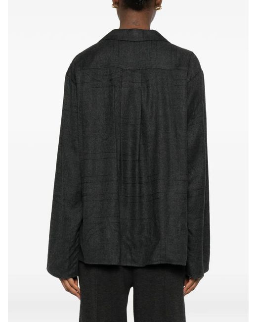 Totême Black Monogram-Pattern Flannel Shirt
