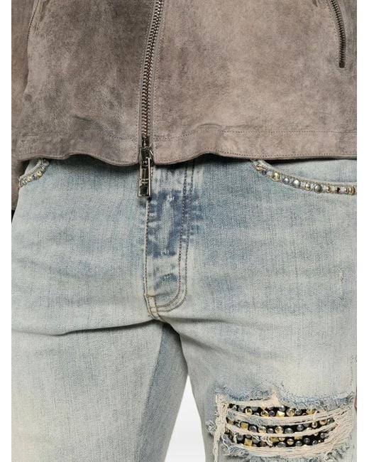 Amiri Gray Stud-Embellished Distressed Jeans for men