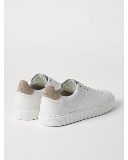 Brunello Cucinelli White Calfskin Trainers With Grain for men