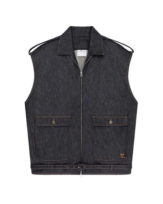 Courreges Black Sleeveless Denim Bomber Jacket