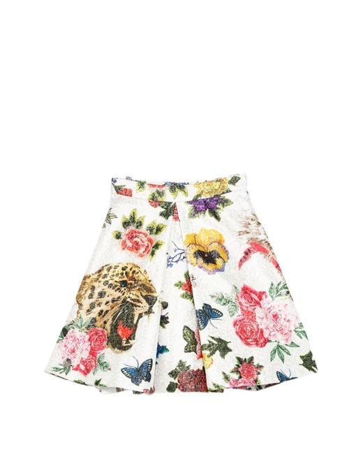 Philipp Plein White Floral-Print Leopard-Print Skirt