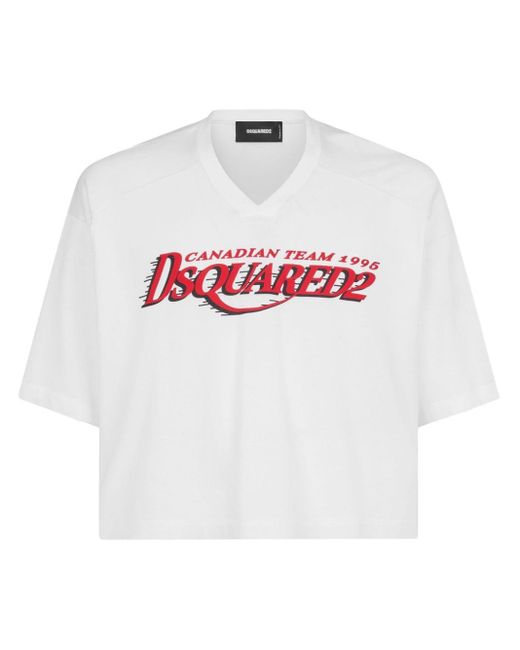 DSquared² White Logo-print V-neck T-shirt for men