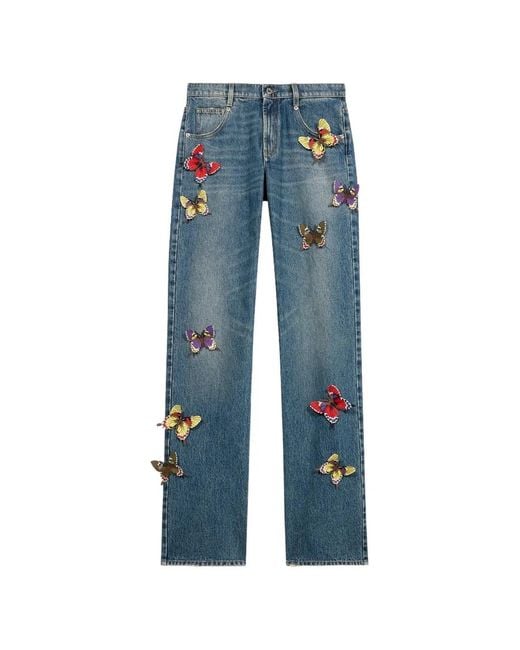 Blumarine Blue Butterfly-Embellishment Jeans