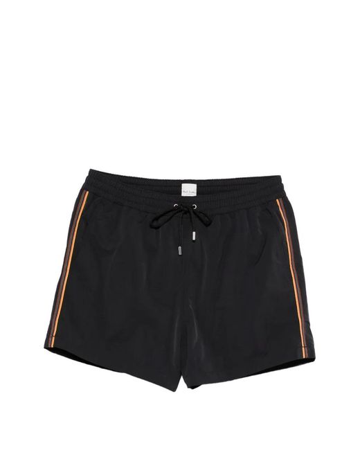 Paul Smith Black Drawstring Stripe Swim Shorts for men