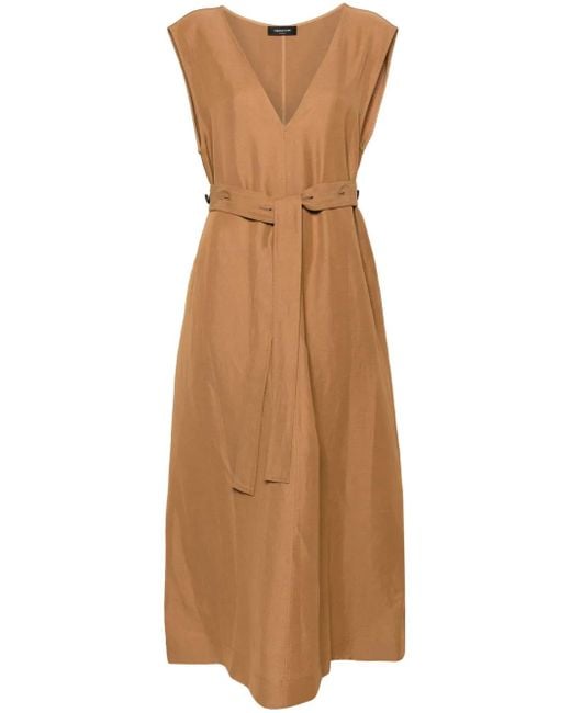 Fabiana Filippi Brown Belted V-Neck Midi Dress