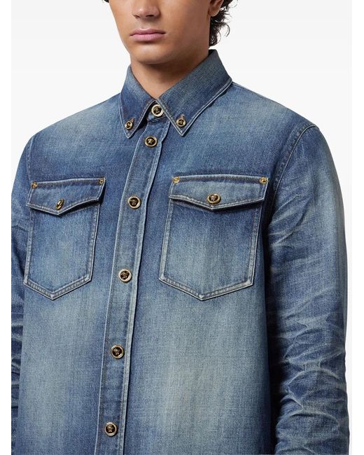 Versace Blue Japanese-Denim Overshirt for men
