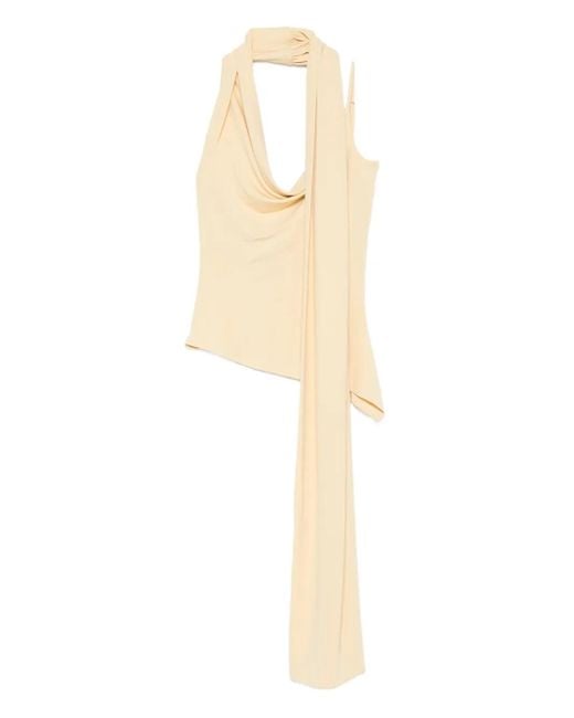 AYA MUSE White Asymmetric Draped-Detail Blouse