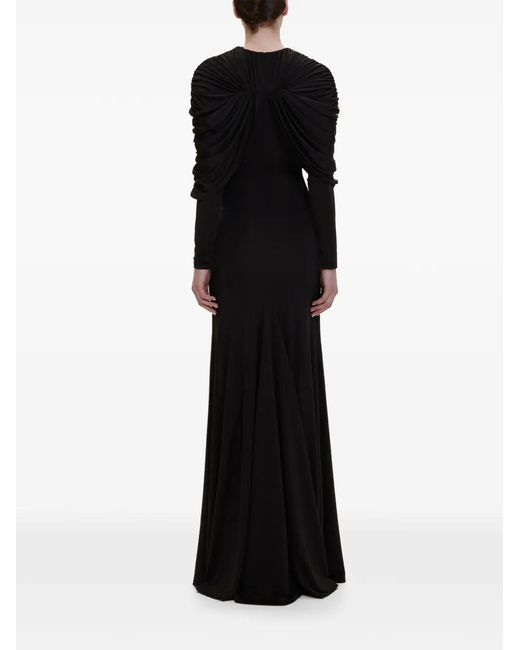 V:PM ATELIER Black Anais Pleated-Cape Maxi Dress