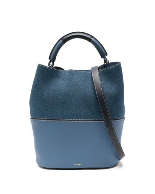 Furla Blue Denim-Panel Tote Bag
