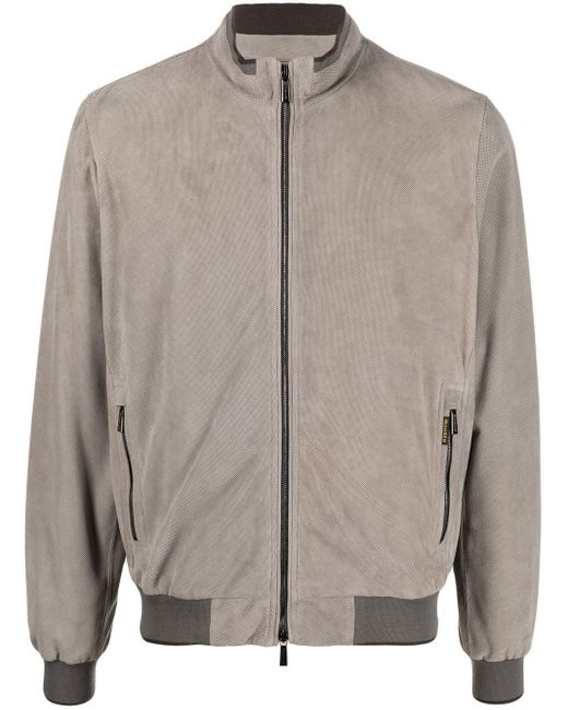 Moorer Zip-up Leather Bomber Jacket in Grey (Gray) for Men | Lyst